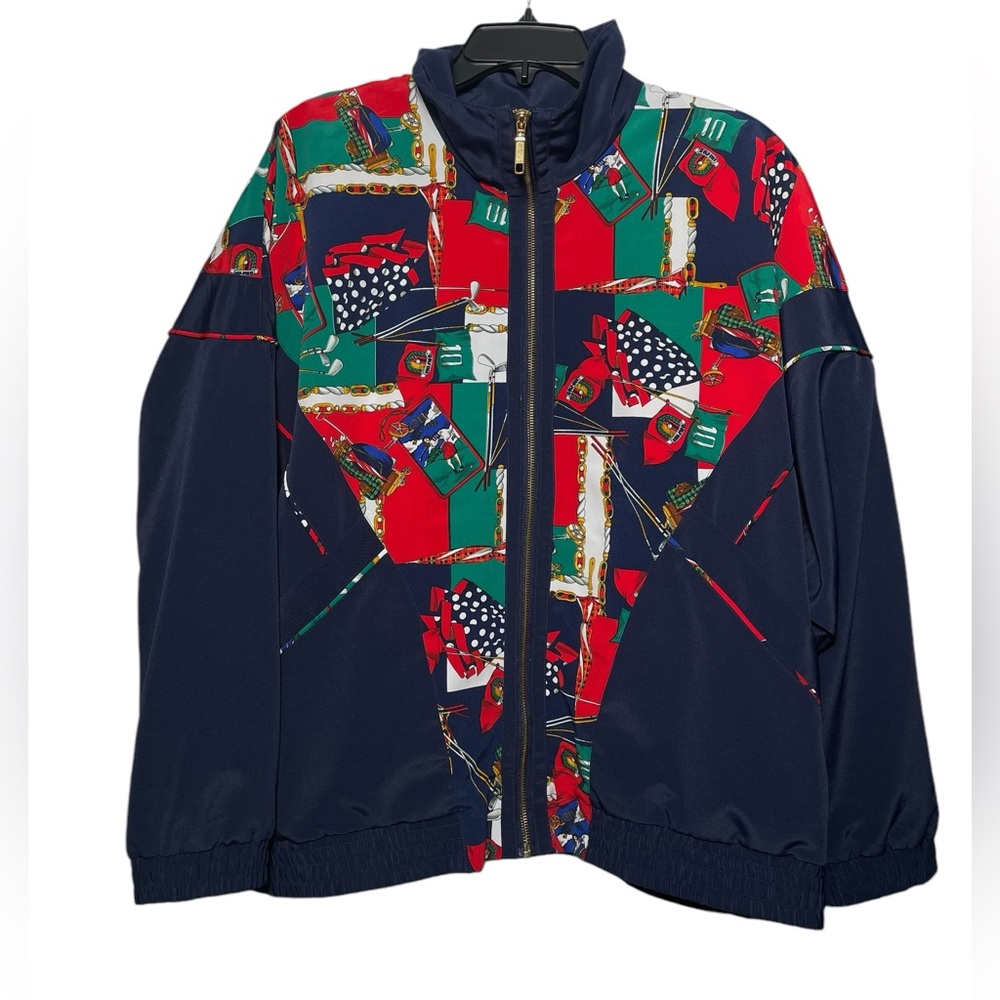 VTG Lavon Sport Windbreaker Golf Jacket Large Chain print Golf Clubs Flags 90s